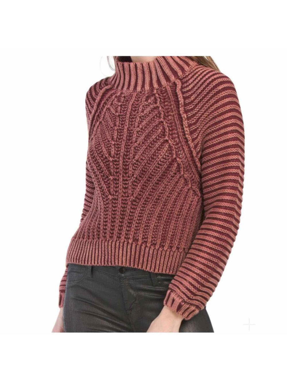 New Free People Sweetheart Cable Knit Mock Neck Sweater Wine Women’s XS